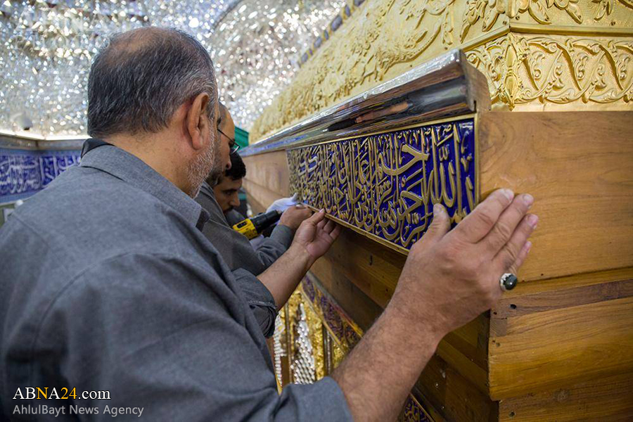 ادامه کار نصب ضریح جدید حرم حضرت عباس (ع) + گزارش تصویری